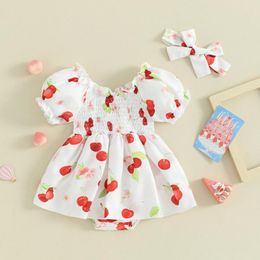 Vêtements Enfants Baby Girl Baby Girl Sleeve à manches courtes Ban à saut de combinaison Born Rober Rober Cherry Imprimer des vêtements d'été 2pcs Bodys Suits