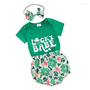 Conjuntos de ropa Bebé niña St Patricks Day Outfit Shamrock Romper Tops Clover Shorts Set Nacido Ropa irlandesa