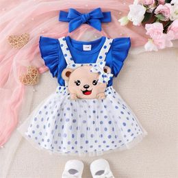 Ensembles de vêtements pour bébés filles, 3 pièces, vêtements d'été, manches à volants, barboteuse à pois, jupes Tutu à bretelles, ensemble tenues d'anniversaire