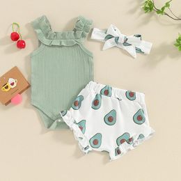 Kledingsets Baby Baby Meisje Zomeroutfits Hemdje Romper Top Taco Avocado Print Shorts Hoofdband 3-delige set Geboren kleding