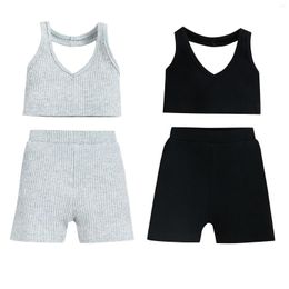 Kledingsets babymeisjes tanks vest tops shorts massieve kleur elastische taille casual stijl zomer backless sunsuit