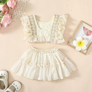 Ensembles de vêtements Baby Girls 2pcs Princess Tenues Princess En dentelle Floral Ruffle Top Top Elastic Tutu Toddlers Toddlers Summer