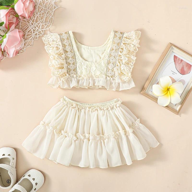 Set di abbigliamento bambine neonate 2pcs abiti da principessa set in pizzo floreale canotta floreale top elastico gonna tutu toddlers abiti estivi