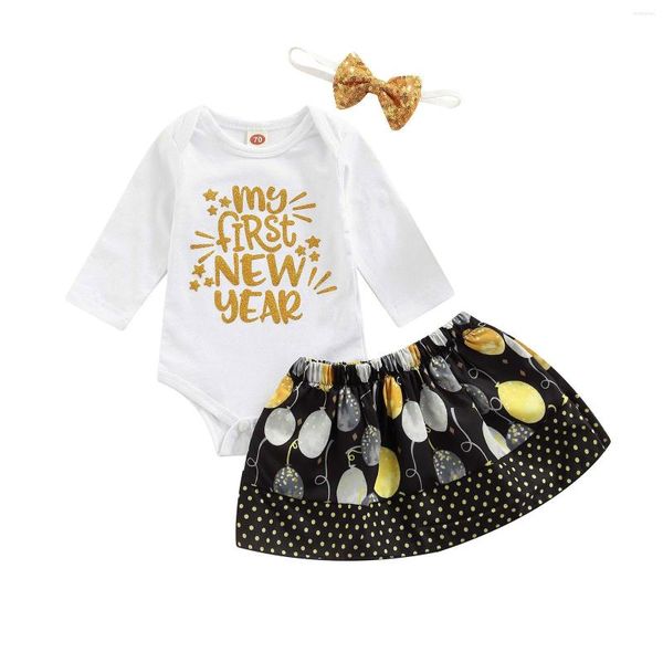 Ensembles de vêtements pour bébés filles, ensemble de vêtements avec lettres imprimées, manches longues, col rond, barboteuse, jupe ballon, bandeau