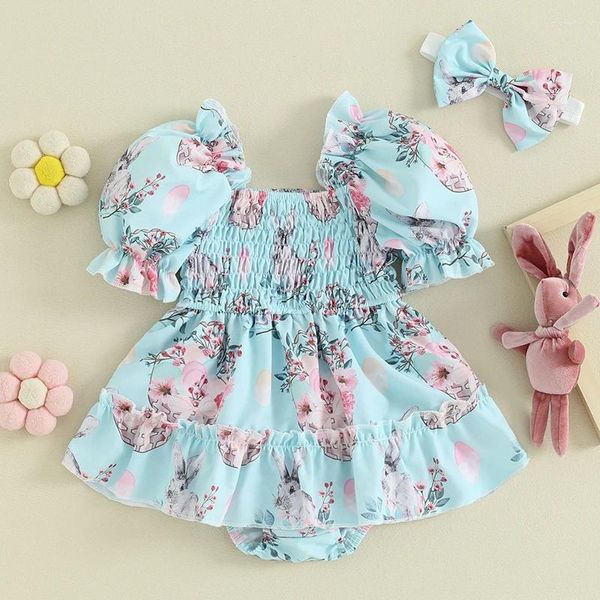 Conjuntos de ropa Baby Baby Baby Girl Autfits de Pascua de estampado floral Manio corto Manio con diadema 2 piezas ubicadas durante 3 meses a 24