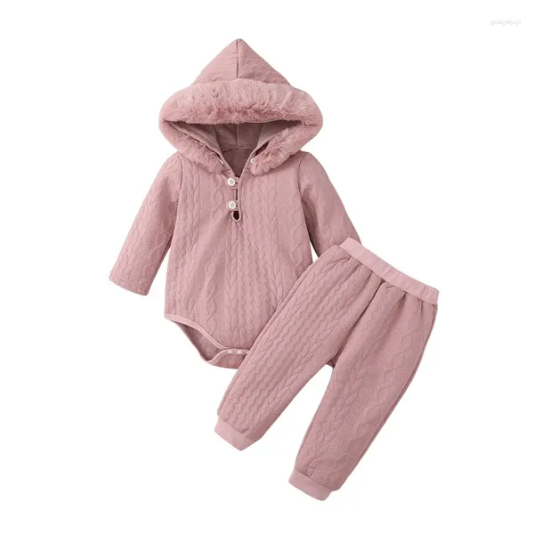 Ensembles de vêtements pour bébés filles, pantalons moelleux, pull à capuche à manches longues, barboteuse avec bande élastique, vêtements d'automne 2 pièces