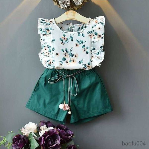 Conjuntos de ropa para bebés y niñas, ropa de verano para niños, camiseta sin mangas con flores, Tops y pantalones cortos, conjunto de ropa informal para niñas y niños R230518