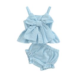 Kledingsets Infant babymeisjes Shorts Set gestreepte afdruk grote boog verfraaide mouwloze sling tops hoge taille stretch shorts 230418