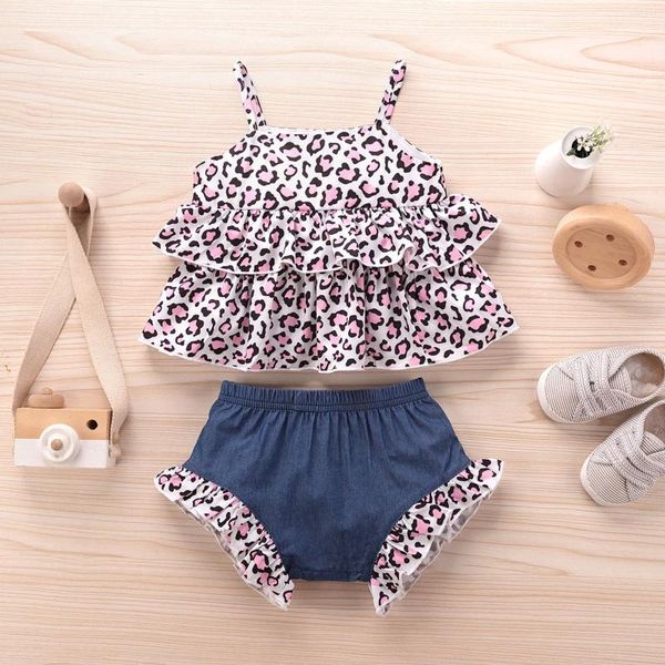 Conjuntos de ropa para bebés y niñas, tirantes con estampado de leopardo, chaleco, pantalones cortos, conjunto de ropa para niña 4t