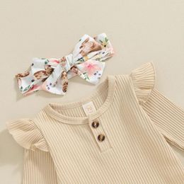 Conjuntos de ropa Bebé nacido Bebé niña Traje de Pascua Mameluco de manga larga Pantalones acampanados florales Ropa de primavera 3 piezas