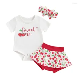 Sets de ropa Baby Baby Girl Clothing Summer Ropa de cerezo Manija corta Shorts 3pc Trajes