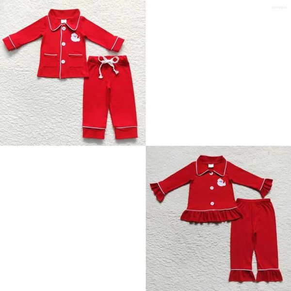 Conjuntos de ropa Infantil Navidad Santa Bordado Ropa de dormir Pantalones Niño Traje rojo a juego Boy Girl Pijamas Niños Mangas largas Botón abajo