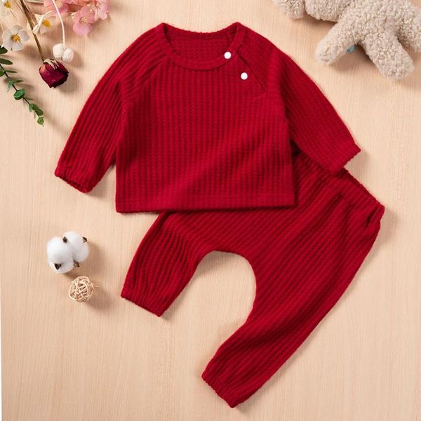 Conjuntos de ropa trajes de ropa infantil 0-2T Baby Boys Biños Sólidos sólidos casuales de manga larga Set de dos piezas primavera y otoño