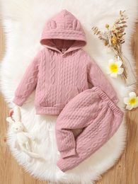 Kledingsets babymeisjes kleding peuter veer baby massief roze capuchon met lange mouw bovenste broek 2 stks set kinderen casual outfitsclothing