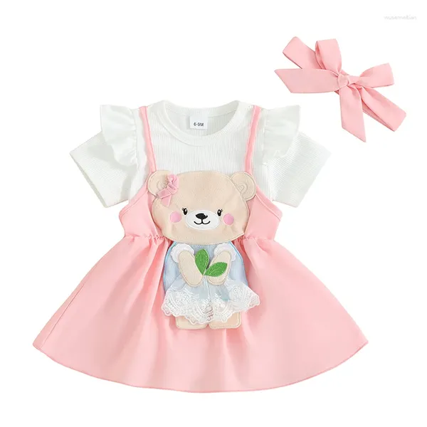 Vêtements Enfants Infant Girl Girl Spring Summer Vêtements Sober Rober Top Suspender Jupe Bandeau 3pcs Set Baby Bear Brodemery