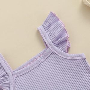 Conjuntos de ropa para niñas pequeñas, trajes de verano de algodón acanalado, Tops con mangas, dobladillo con volantes, pantalones cortos, conjunto de 2 piezas, ropa para bebé, regalo