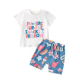 Ensembles de vêtements Infant Enfants Bébé Garçons Vêtements Ensemble 4 juillet Lettre Imprimer T-shirt à manches courtes Snack Print Shorts Tenues d'été 6M-5T