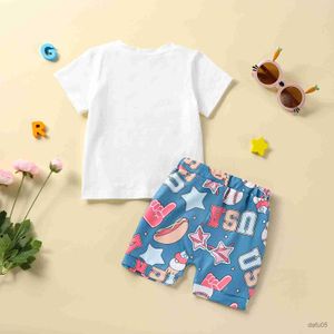 Conjuntos de ropa Infant Kids Baby Boys Set 4 de julio Impresión de letras Camiseta de manga corta Pantalones cortos de merienda Trajes de verano 6m-5t R230815