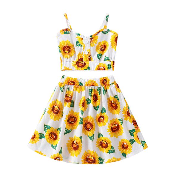 Conjuntos de ropa Conjunto de ropa para bebés y niñas, Tops sin mangas con estampado de girasol, falda, traje de dos piezas para vacaciones, fiesta de cumpleaños