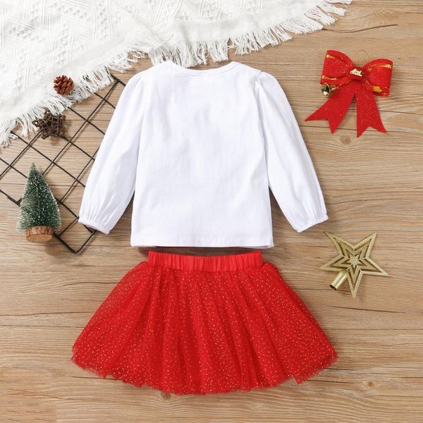 Ensembles de vêtements infantile enfants bébé filles ensemble de vêtements de noël cerf imprimer à manches longues col rond hauts point jupe courte en tulle 18M-6T 2023