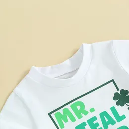 Kledingsets Baby Peuter Baby Boy St Patricks Day Outfit Lucky Charm Letter Print T-shirt met korte mouwen en trekkoordbroek