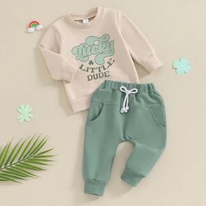 Kleding sets baby peuter babyjongen st Patricks Day Outfit Letter Clover Sweatshirt pullover lange mouw trui bovenste broek set