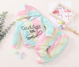 Kledingsets baby peuter geboren babymeisjes kleren stropdy kleurstof zijkant roze jas hoodie top sweatshirt broek leggings outfits set set cooded5154557