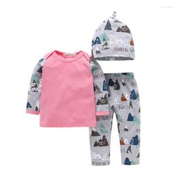 Ensembles de vêtements pour bébés, t-shirt à manches longues, pantalon, chapeau, 3 pièces, garçons et filles, printemps et automne de 0 à 3 ans