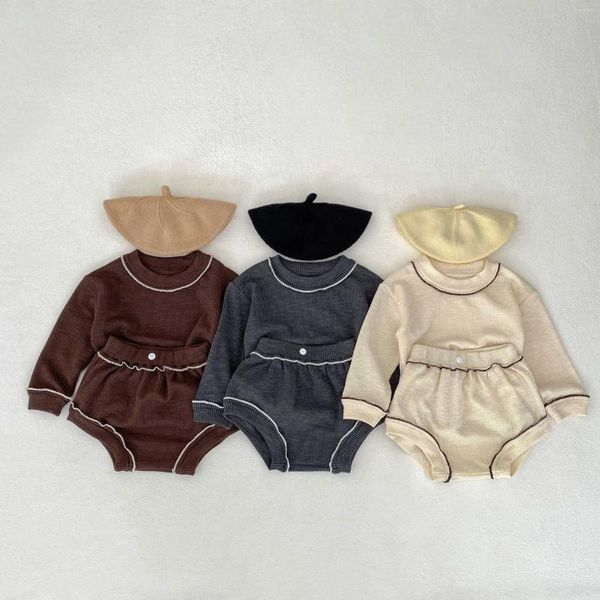 Ensembles de vêtements Ins 2024 printemps automne bébé garçons 2pcs vêtements ensemble coton à manches longues solides hauts amples pp shorts costume tenues pour tout-petits