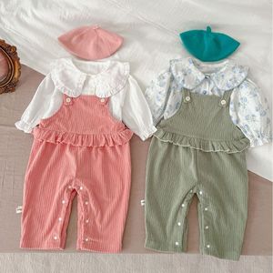 Ensembles de vêtements Ins automne coréen infantile filles 2 pièces vêtements ensemble coton à manches longues chemises solide jarretelles pantalon costume enfant en bas âge filles tenues 230922