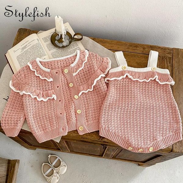 Conjuntos de ropa Ins Spring y Autumn Network Red infantil niña para niña para bebés con correa de punto de punto