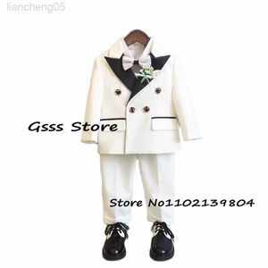 Kledingsets Ivory Boys Wedding Tuxedo Point Rapel Double Breasted Jacket Child Blazer Pants Pak Kids Outfit Terno Infantil Menino W0224