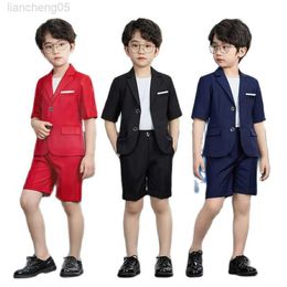 Ensembles de vêtements Jaket Setelan Lengan Pendek Solid Musim Panas Anak Laki-laki Gaun Formel Pendek Blazer Pernikahan Anak Setelan Fotografi Anak Kom Tuksedo W0222