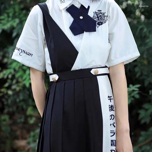 Vêtements Ensembles Japan High School Class Uniforme Preppy Style Sundress Girl Girl Sailor Pinafore Navy Robe plissée Étudiants coréens JK Seifuku