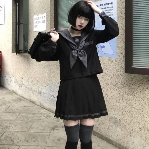 Conjuntos de ropa uniformes de marinero japoneses y coreanos ortodoxos Jk Dark Bad Girl ropa media Otoño Invierno trajes escolares mujeres