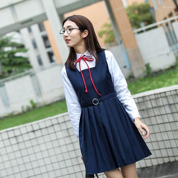 Ensembles de vêtements Uniforme de classe japonaise Étudiant Coin Placket Femme Chemise blanche Costume de marin Débardeur Robe Ensemble