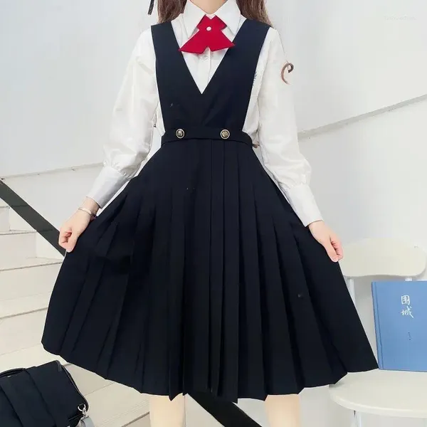 Conjuntos de ropa Vestido largo plisado de niña japonesa Verano Sin mangas Pinafore JK Uniforme de escuela secundaria Estudiantes de clase Japón