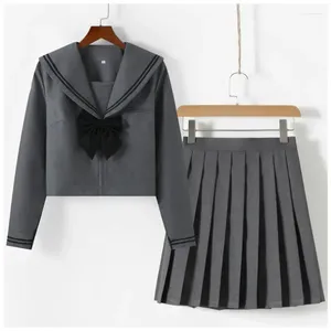 Ensembles de vêtements Costume plissé gris japonais pour filles, uniformes courts/longs, uniformes de marin, école d'automne 2024