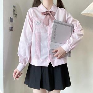Vêtements Ensembles japonais JK Uniform Top Étudiant Girls Champes Pink Blouse Blouse Corée Middle High School Uniforms Short Sleeve Long