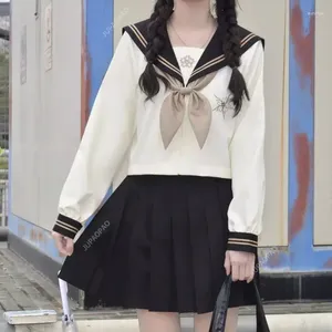 Ensembles de vêtements Japonais Coréen JK Uniforme Sailor Costume Automne Basic College Style Jupe plissée à manches longues Tenues scolaires Femmes Outfit
