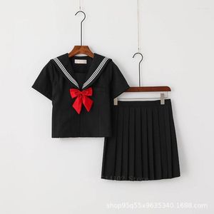Conjuntos de ropa, vestidos escolares japoneses para niñas, trajes azul marino ortodoxo marinero, falda plisada de manga corta/larga para otoño y verano, uniforme JK