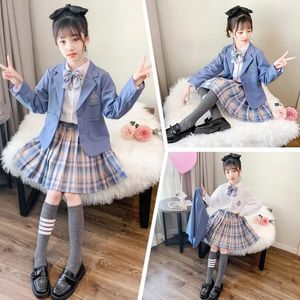 Ensembles de vêtements Uniforme d'école japonaise 3pcs Costume de la marine Enfants JK Costume Sailor Blouse Jupe plissée Ensemble Vêtements d'étudiants adolescents