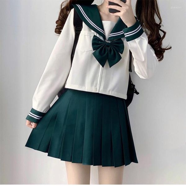 Ensembles de vêtements École japonaise JK Uniforme Fille S-XXL Kawai Green Bow Sailor Neck Shirt Jupe plissée Costume Femmes Preppy Style Halloween