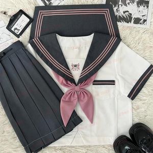 Vêtements Ensembles d'uniforme scolaire japonaise fille jk marin costume blanc rose lourde à manches longues pliped jupe d'événement printanier