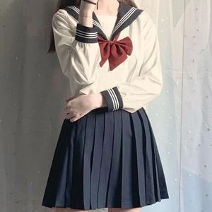 Kledingsets Japanse schooluniforme meisje jk pak sexy lente en herfst rode stropdas wit drie basis zeiler vrouwen lange mouw