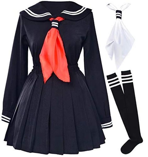 Ensembles de vêtements Uniforme scolaire japonais Filles Classe Marine Sailor Uniformes Hell Girl Enma Ai Anime Cosplay Costume avec chaussettesClothing