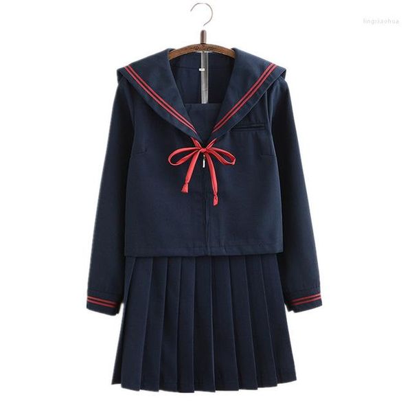 Ensembles de vêtements Uniforme scolaire japonais Costume de marin de la marine Femmes Kansai Cosplay Costume Étudiant Filles Vêtements de classe T-shirt Jupe plissée Rouge