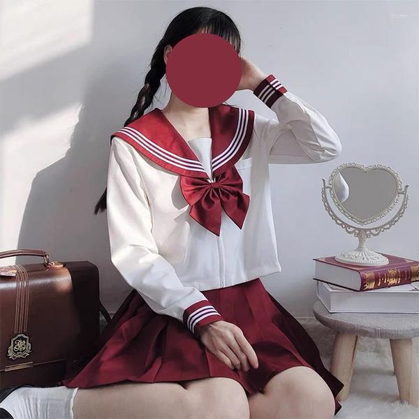 Conjuntos de ropa Uniforme escolar japonés S-xxl JK Chica Traje verde Traje sexy para mujer Chaqueta de marinero Falda plisada