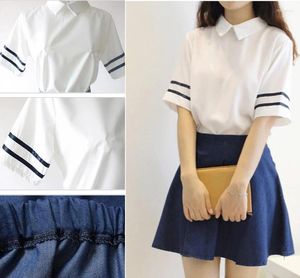 Ensembles de vêtements Uniforme scolaire japonais Sailor manches courtes Tops blancs Jupe à cravate Style marine Jean Ensemble complet Cosplay JK Costume Été