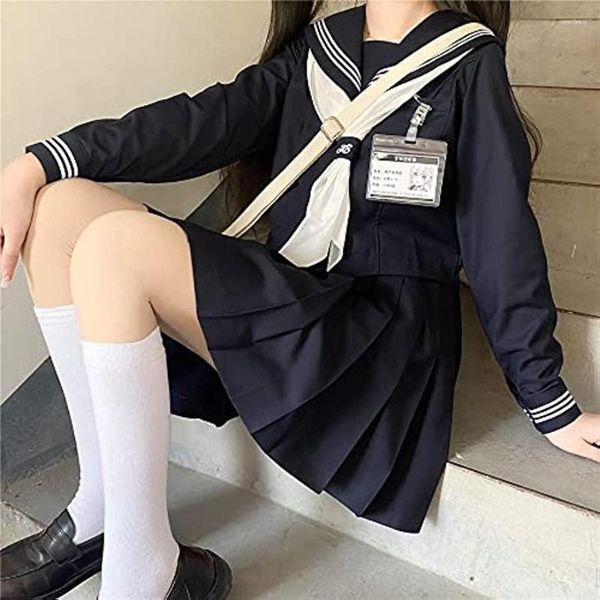 Conjuntos de ropa Uniformes escolares japoneses Estilo S-5XL Estudiante Chicas Traje azul marino Mujeres Sexy Negro JK Traje Marinero Blusa Falda plisada Conjunto